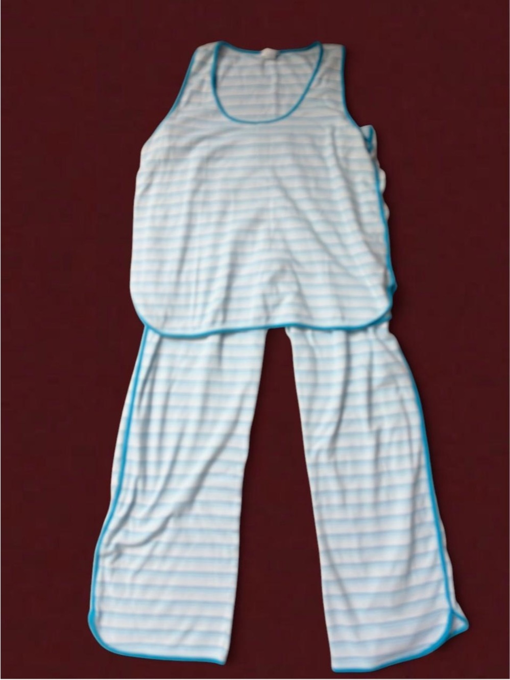 Women's Light Blue & White Striped Pajama Set with Blue Trim
